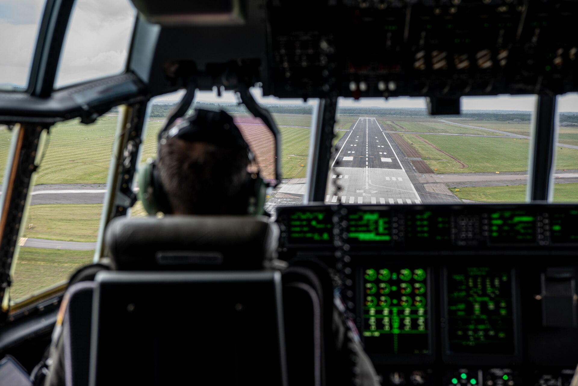 A U.S. Air Force pilot assigned to the 123rd Airlift Wing, Kentucky Air National Guard, prepares to land a C-130J Super Hercules aircraft at Karup Air Base, Denmark, June 4, 2026. The 123rd AW is providing tactical airlift support to NATO Allies throughout the month of June as part of Ramstein Flag 2026, an Allied Air Command large-scale, air-focused, multi-location and joint operating area exercise that kicks off June 8 with 18 participating nations and more than 200 aircraft. (U.S. Air National Guard photo by Master Sgt. Joshua Horton)