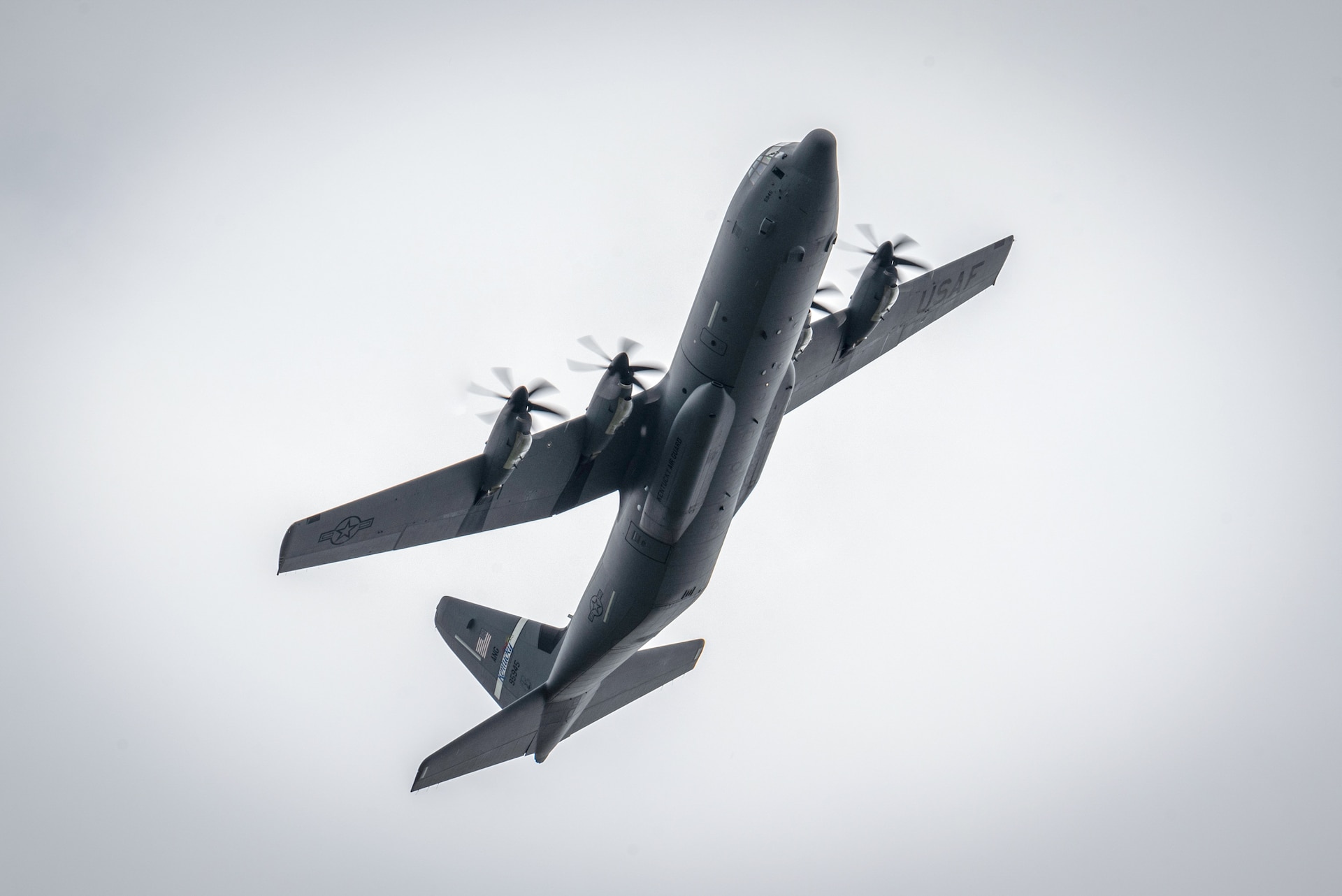 A U.S. Air Force C-130J Super Hercules aircraft assigned to the 123rd Airlift Wing, Kentucky Air National Guard, flies over Karup Air Base, Denmark, June 2, 2026. The 123rd AW is providing tactical airlift support to NATO Allies throughout the month of June in support of Ramstein Flag 2026, an Allied Air Command large-scale, air-focused, multi-location and joint operating area exercise with 18 participating nations and more than 200 aircraft. (U.S. Air National Guard photo by Master Sgt. Joshua Horton)