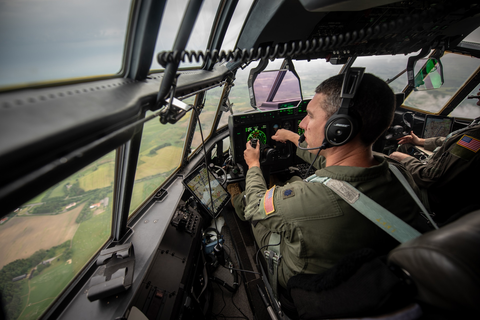 U.S. Air Force Lt. Col. Gregory Caylor, a pilot assigned to the 123rd Airlift Wing, Kentucky Air National Guard, flies a C-130J Super Hercules aircraft in the airspace above Sindal, Denmark, June 3, 2026. The 123rd AW is providing tactical airlift support to NATO Allies throughout the month of June in support of Ramstein Flag 2026, an Allied Air Command large-scale, air-focused, multi-location and joint operating area exercise with 18 participating nations and more than 200 aircraft. (U.S. Air National Guard photo by Master Sgt. Joshua Horton)