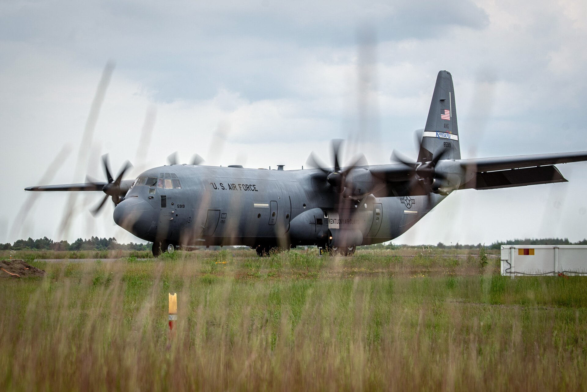 A U.S. Air Force C-130J Super Hercules aircraft assigned to the 123rd Airlift Wing, Kentucky Air National Guard, lands at Karup Air Base, Denmark, June 2, 2026. The 123rd AW is providing tactical airlift support to NATO Allies throughout the month of June in support of Ramstein Flag 2026, an Allied Air Command large-scale, air-focused, multi-location and joint operating area exercise with 18 participating nations and more than 200 aircraft. (U.S. Air National Guard photo by Master Sgt. Joshua Horton)