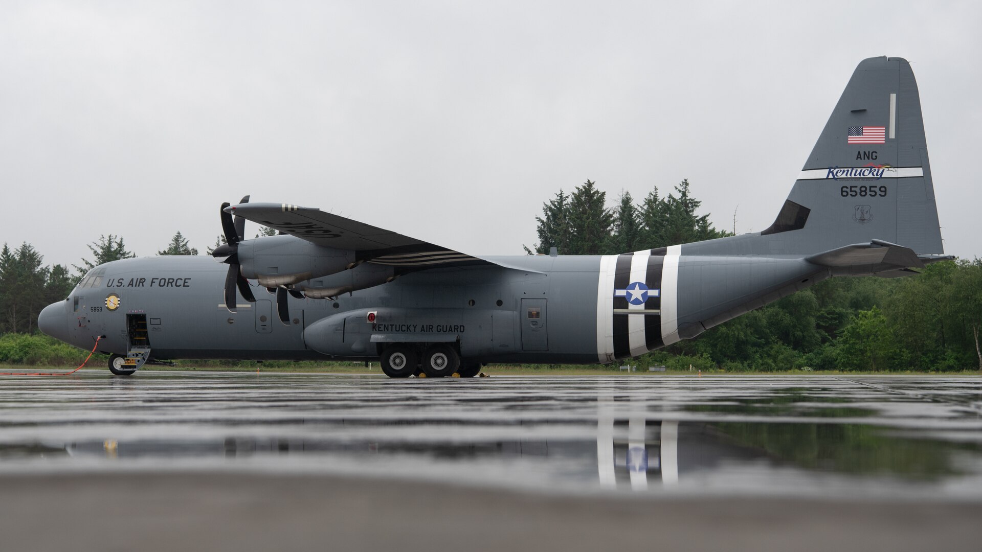 A U.S. Air Force C-130J Super Hercules aircraft assigned to the 123rd Airlift Wing, Kentucky Air National Guard, awaits its next sortie at Karup Air Base, Denmark, June 3, 2026. The 123rd AW is providing tactical airlift support to NATO Allies throughout the month of June in support of Ramstein Flag 2026, an Allied Air Command large-scale, air-focused, multi-location and joint operating area exercise with 18 participating nations and more than 200 aircraft. (U.S. Air National Guard photo by Master Sgt. Joshua Horton)