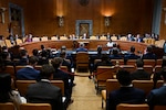 Air Force Chief of Staff Gen. Ken Wilsbach, center right, Secretary of the Air Force Troy Meink and Chief of Space Operations Gen. Chance Saltzman testify during a budget hearing before the Senate Appropriations Defense Subcommittee on Capitol Hill in Washington, D.C., June 9, 2026. (U.S. Air Force photo by Eric Dietrich)