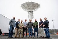 The U.S. Naval Research Laboratory (NRL) receives a satellite tracking antenna system from the U.S. Space Force (USSF) at the Blossom Point Tracking Facility in Welcome, Md. March 5, 2026. NRL and USSF partnered to support expanded joint testing and operational readiness for space systems, reinforcing collaboration between the naval and space communities. (U.S. Navy photo by Sarah Peterson)
