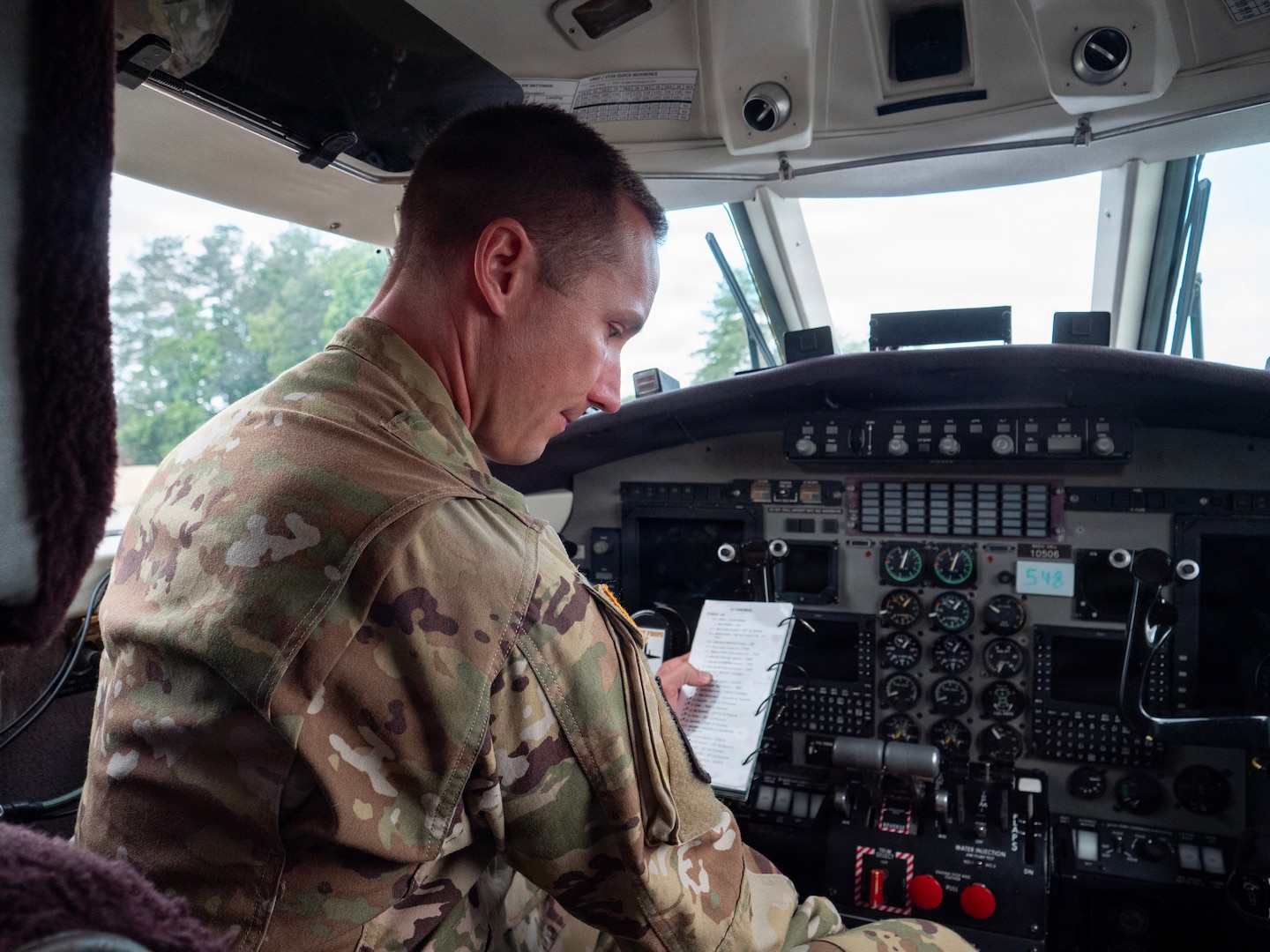 U.S. Army Maj. Charlie Snyder with Bravo Company, 245th Aviation Regiment, Georgia National Guard, conducts a preflight check on a C-26 Metroliner aircraft prior to a takeoff for a deployment, Dobbins Air Reserve Base, Georgia, May 13, 2026. Soldiers from the Georgia Army National Guard departed today for a deployment to Djibouti, where they will provide critical fixed-wing aviation support across the Horn of Africa. (U.S. Air National Guard photo by Staff Sgt. Josiah Meece).