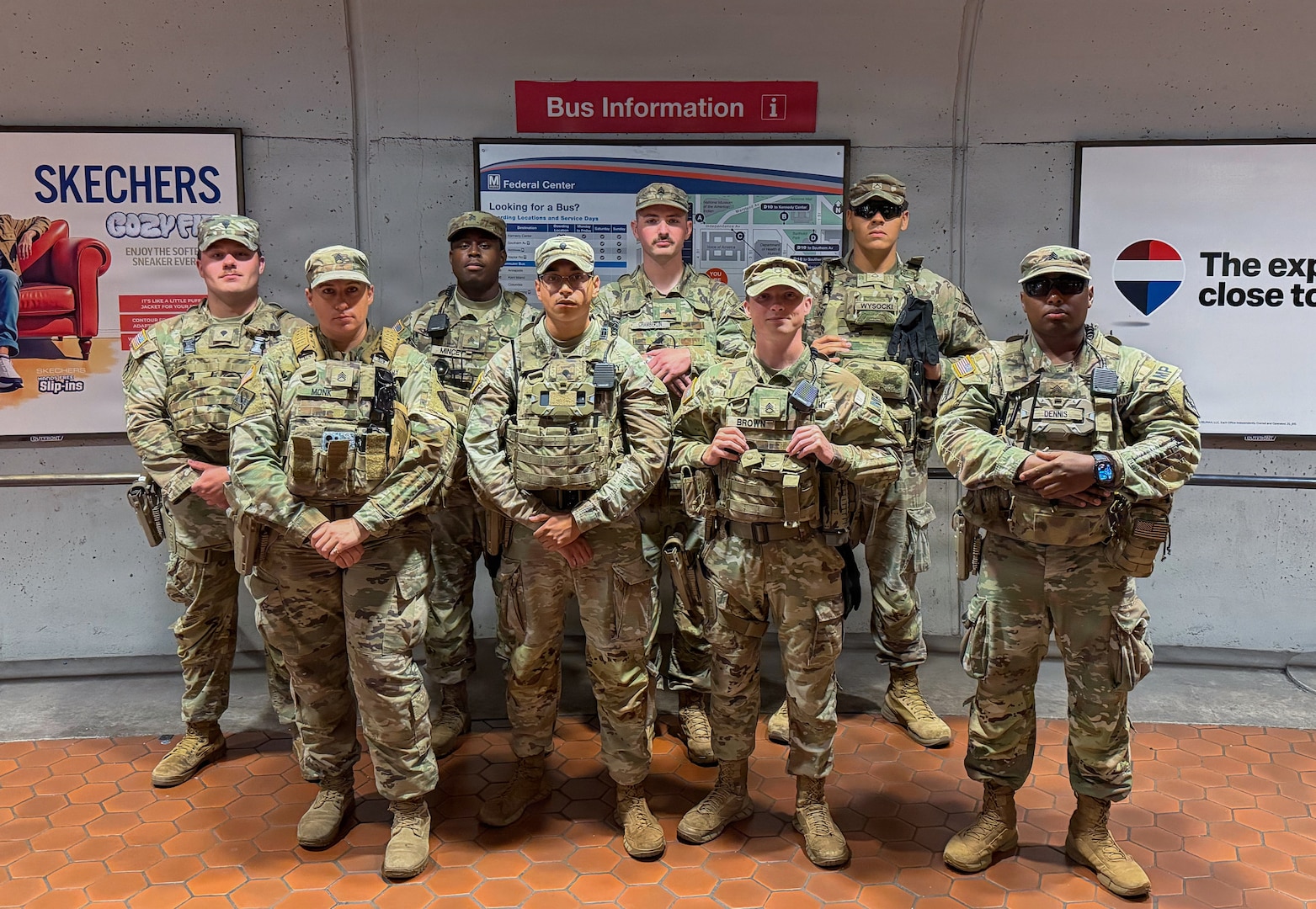 U.S. Soldiers with the Georgia National Guard, assigned to Joint Task Force-District of Columbia  in support of the DC Safe and Beautiful mission, poses for a photo after their shift in Washington, May 20, 2026.  About 2,500 National Guard members are supporting the mission, providing critical assistance to the Metropolitan Police Department to help ensure the safety of residents, commuters, and visitors throughout the District. (Courtesy asset)