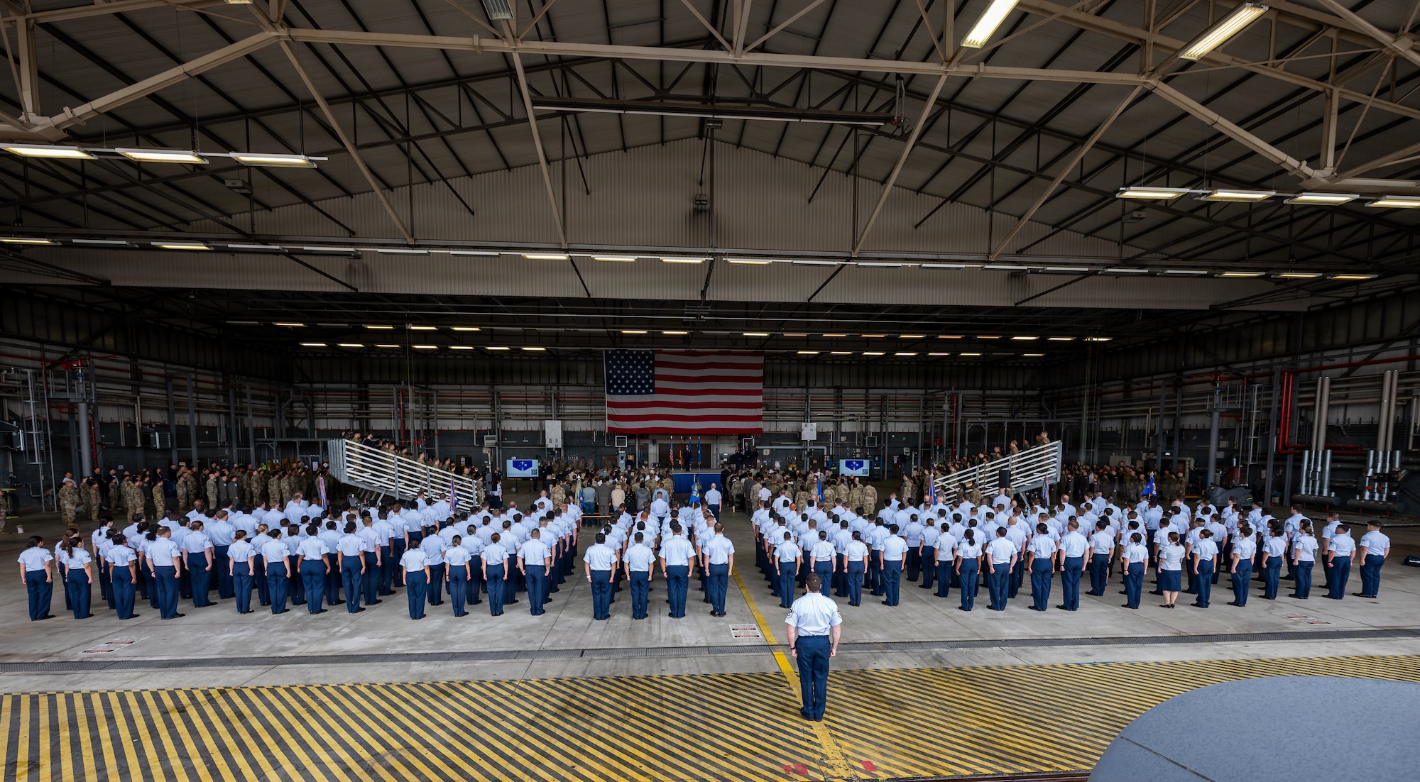 A photo of a change of command ceremony