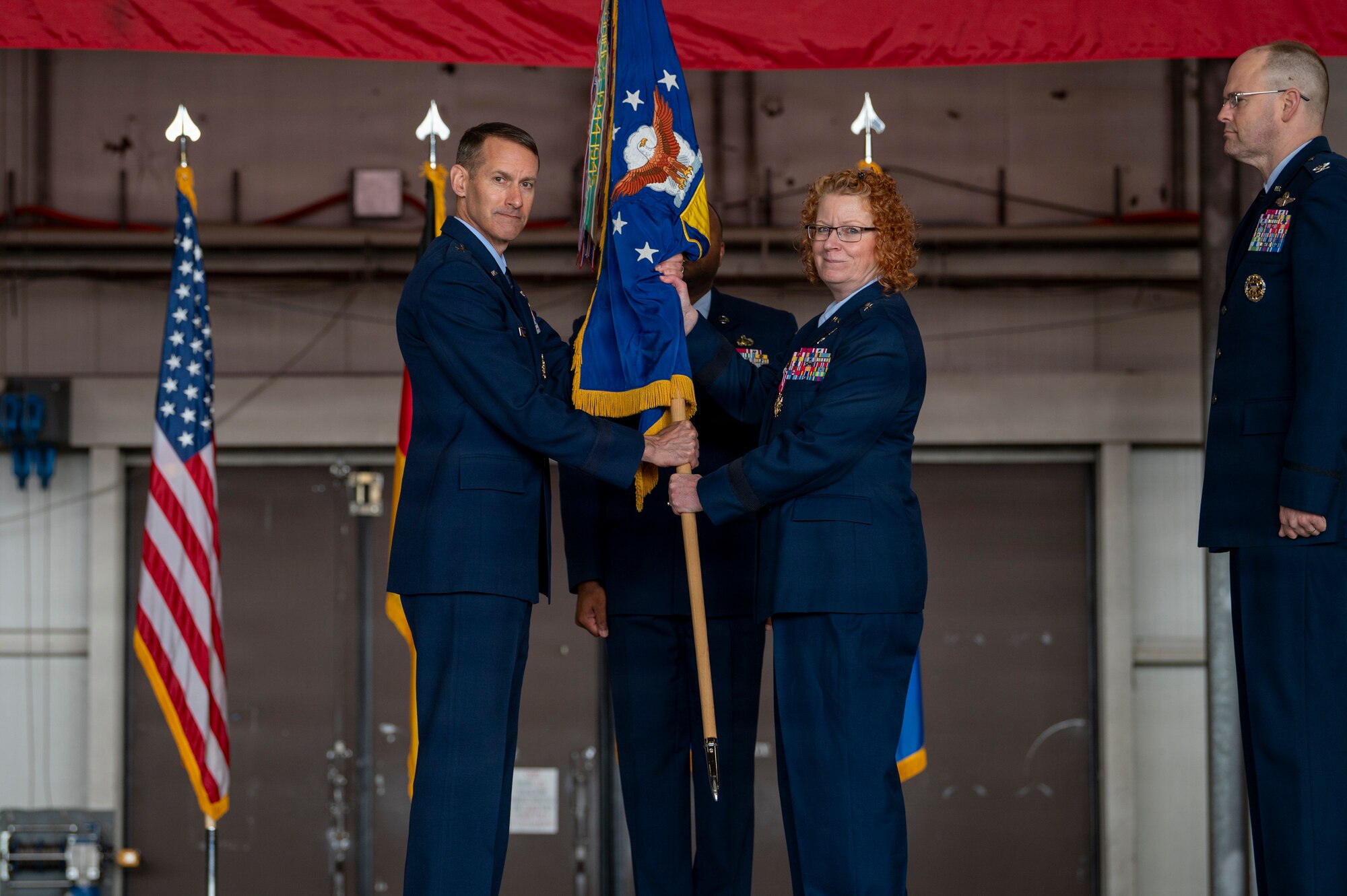 A photo of a change of command ceremony