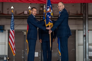 A photo of a change of command ceremony