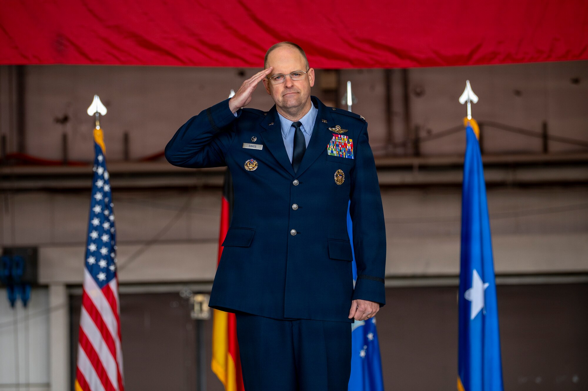 A photo of a first salute given by a commander