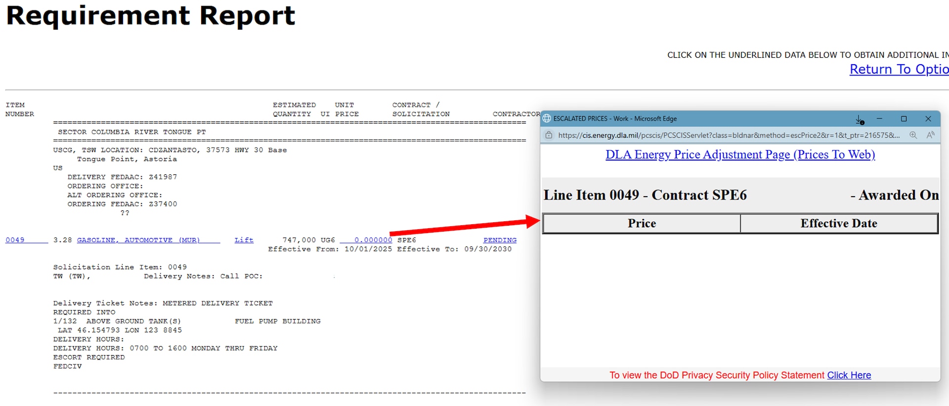 When searching DLA Energy Direct Delivery PC&S Contract Information System historical contract data, a Supplier can view contract data from the Narrative format option and view Escalator pricing data.