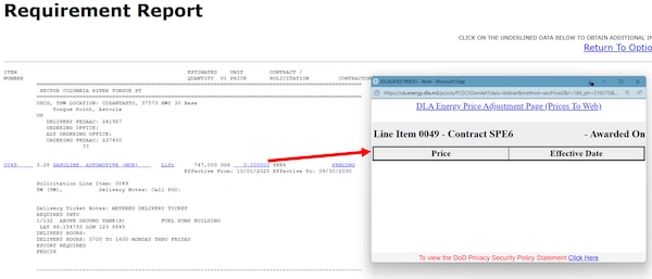 When searching DLA Energy Direct Delivery PC&S Contract Information System historical contract data, a Supplier can view contract data from the Narrative format option and view Escalator pricing data.