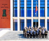 Senior staff and commanders from the Illinois National Guard and the Portuguese Armed Forces pose for a group photograph at the end of staff talks in May between Illinois National Guard senior leaders and the Portuguese Armed Forces.