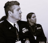 U.S. Navy Cdr. Josh Estevan listens to the discussion during staff talks in May between Illinois National Guard senior leaders and the Portuguese Armed Forces.