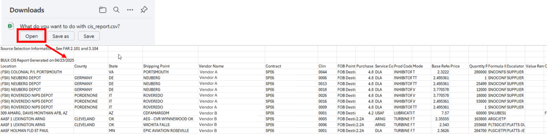 Example of Downloaded Excel Spreadsheet