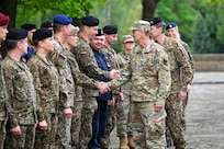 Air Force Gen. Steve Nordhaus, chief, National Guard Bureau, joins Maj. Gen. Kaspars Pudans, chief of defense for the Republic of Latvia, for a ceremonial wreath laying at the Riga Brethren Cemetery to honor Latvians who gave their lives for their country’s independence, Riga, Latvia, June 2, 2026.