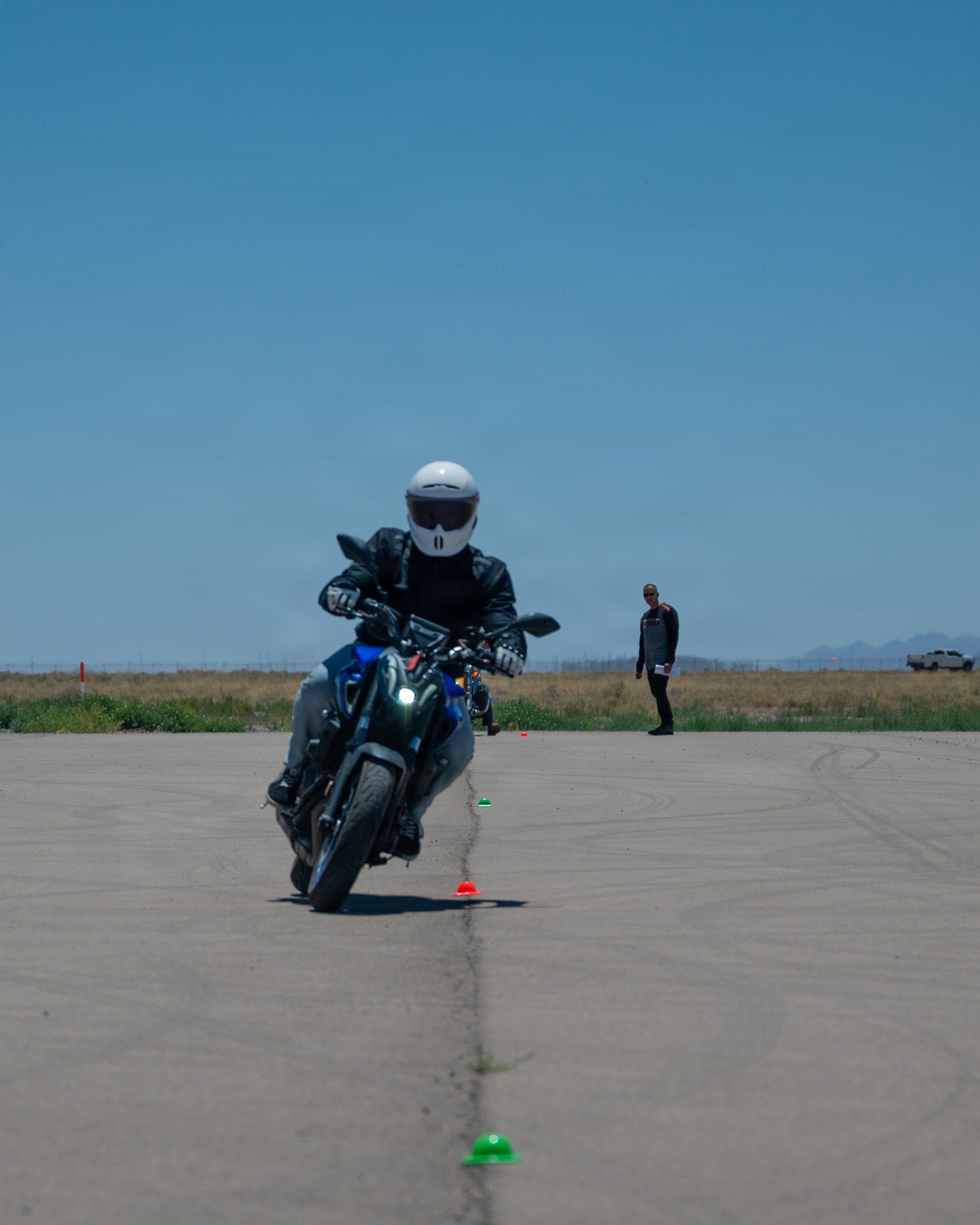 U.S. Air Force Tech. Sgt. Daniel Muñoz, 49th Wing weapons safety manager, maneuvers around cones during the Rider Mentorship Program at Holloman Air Force Base, New Mexico, May 19, 2026.