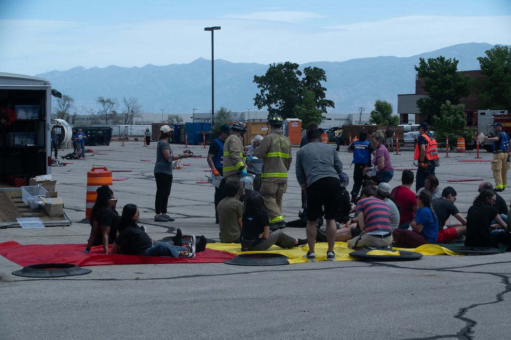 An Airport emergency response drill involving The Salt Lake Airport, Utah National Guard and local fire department responds to the crash of a simulated flight carrying servicemembers on deployment leaving Salt Lake International Airport, May 28, 2026.(U.S. Army National Guard Photo By Staff Sgt. Ariel J. Solomon)