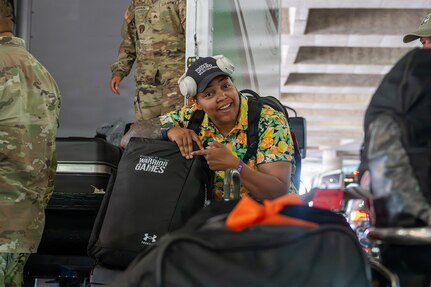 Capt. Channda Mitchell, the U.S. Army Warrior Games Team Captain, arrives at San Antonio International Airport, June 8, 2026.