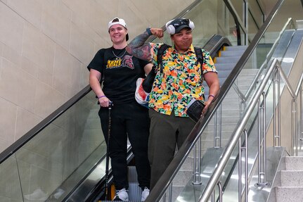 Capt. Channda Mitchell (right) and Staff Sgt. Brittany Wolfe, U.S. Army Warrior Games competitors arrive at San Antonio International Airport, June 8, 2026.