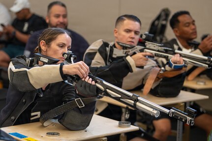 Team Army competitors participate in a precision air shooting training practice session at Joint Base San Antonio, Texas, June 9, 2026.