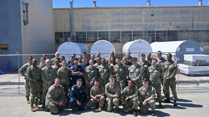 U.S. Navy Sailors and industry partners stand in front of Trident II D5 launch tubes during a tour of Portfolio Acquisition Executive (PAE) Strategic Systems Programs (SSP) Program Management Office (PMO) Flight Systems detachment in Sunnyvale, Calif., May 18-22, 2026. 

The tour was part of PAE SSP’s Reverse Strategic Weapons System (SWS) Week, which serves as an   educational training opportunity modeled after the regularly occurring SWS Weeks at submarine bases on the East and West Coasts. SWS Weeks bring ballistic missile submarine  and guided missile submarine crews, Navy support commands, and industry partners together to share new updates to the weapons system, troubleshoot issues, and forecast upcoming needs for the submarine fleet. Reverse SWS Weeks go a step further by bringing crew members out to PAE SSP’s PMOs and detachments – dispersed throughout the nation – providing an exclusive behind-the-scenes look at the weapons system they maintain and operate while on strategic patrol. (Courtesy Photo/Released)