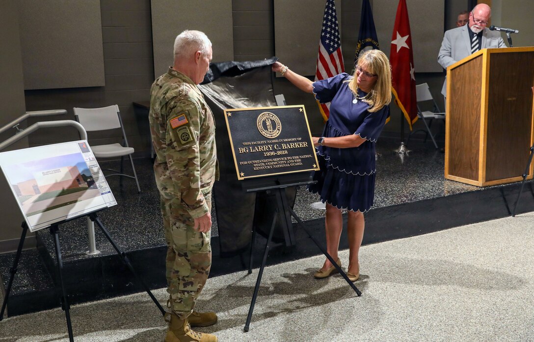 During the event, the auditorium adjacent to Wellman Armory was officially dedicated as the Brig. Gen. Larry C. Barker Auditorium, recognizing Barker’s decades of distinguished service and leadership within the Kentucky National Guard and the commonwealth.