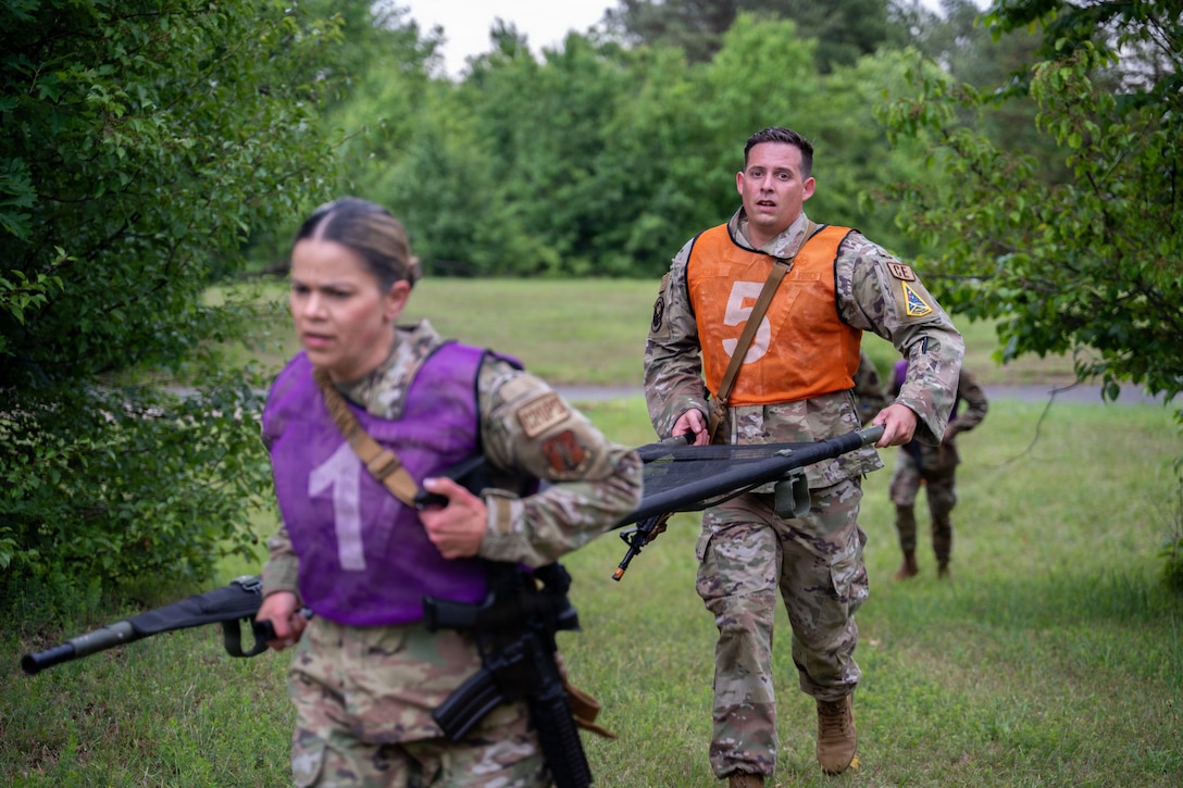 Photo of Airmen during a Tactical Combat Casualty Care scenario
