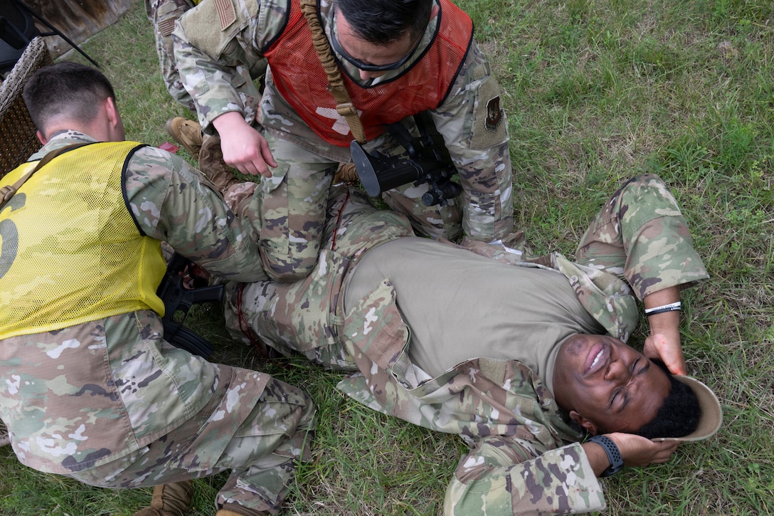 Photo of Airmen during a medical exercise