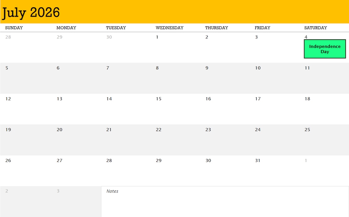 July 2026 AFWI Calendar