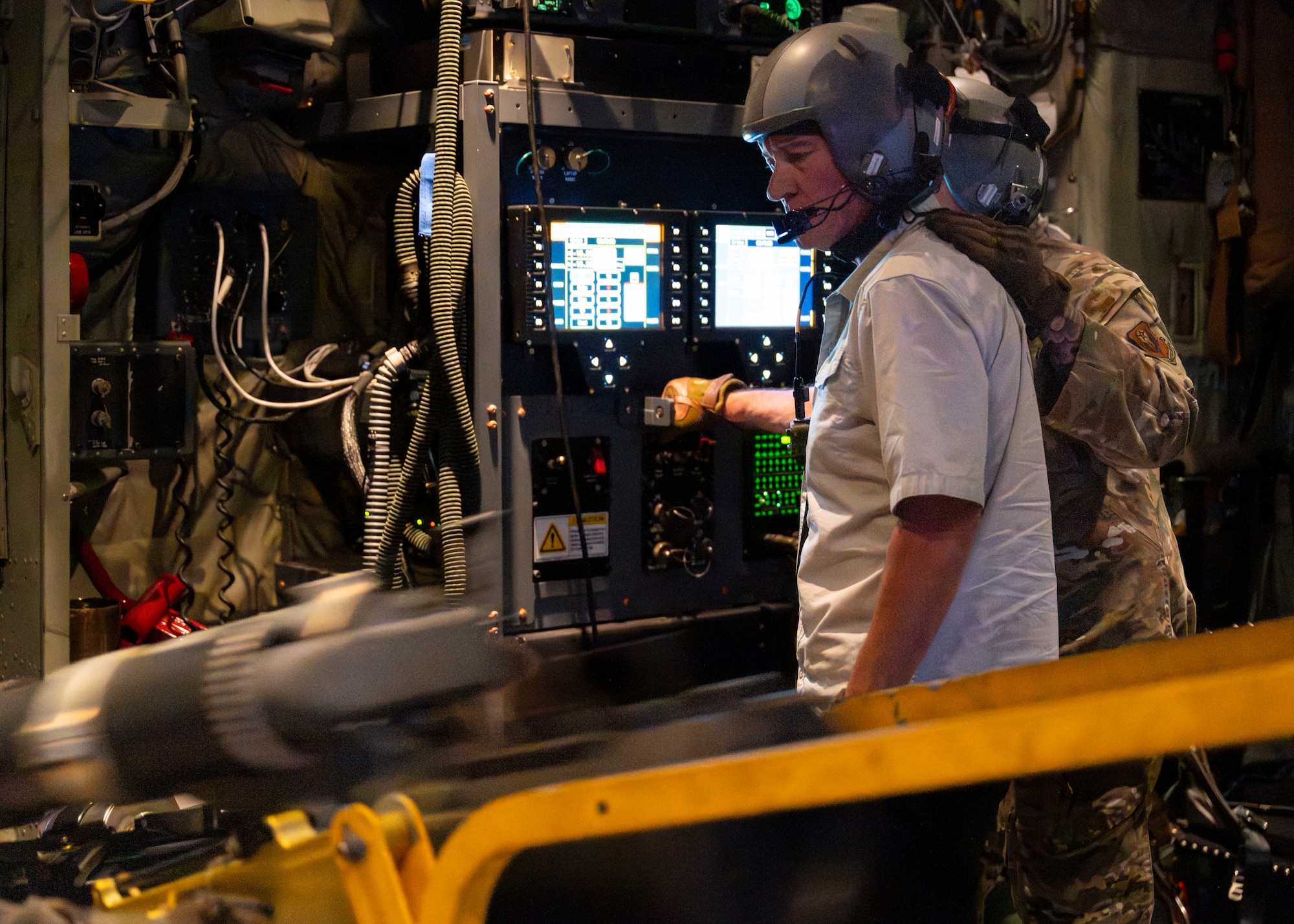 Rep. Ronny Jackson, Chairman of House Armed Services Subcommittee on Intelligence and Special Operations, controls a 105 mm cannon aboard an AC-130J Ghostrider
