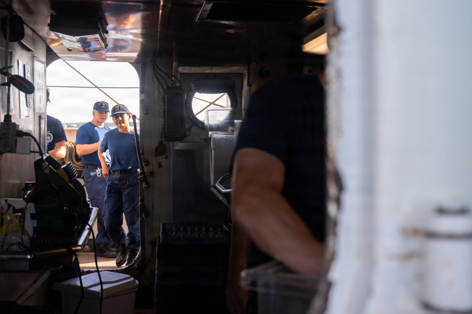 A photo of U.S. Coast Guardsmen aboard the U.S. Coast Guard Cutter Eagle.