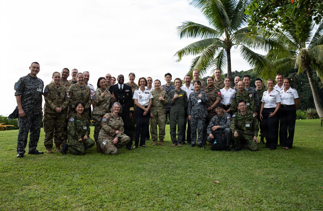 Attendees of the medical symposium during Marara 26 pose for a group photo at the end of the week in Tahiti, French Polynesia, June 5, 2026.
