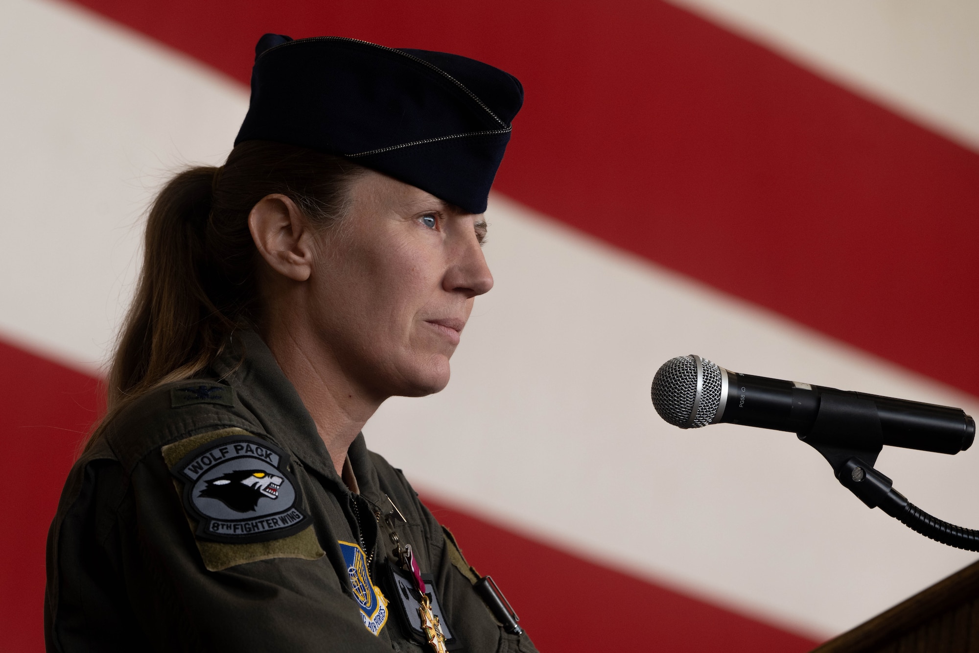 Commander gives remarks during ceremony.