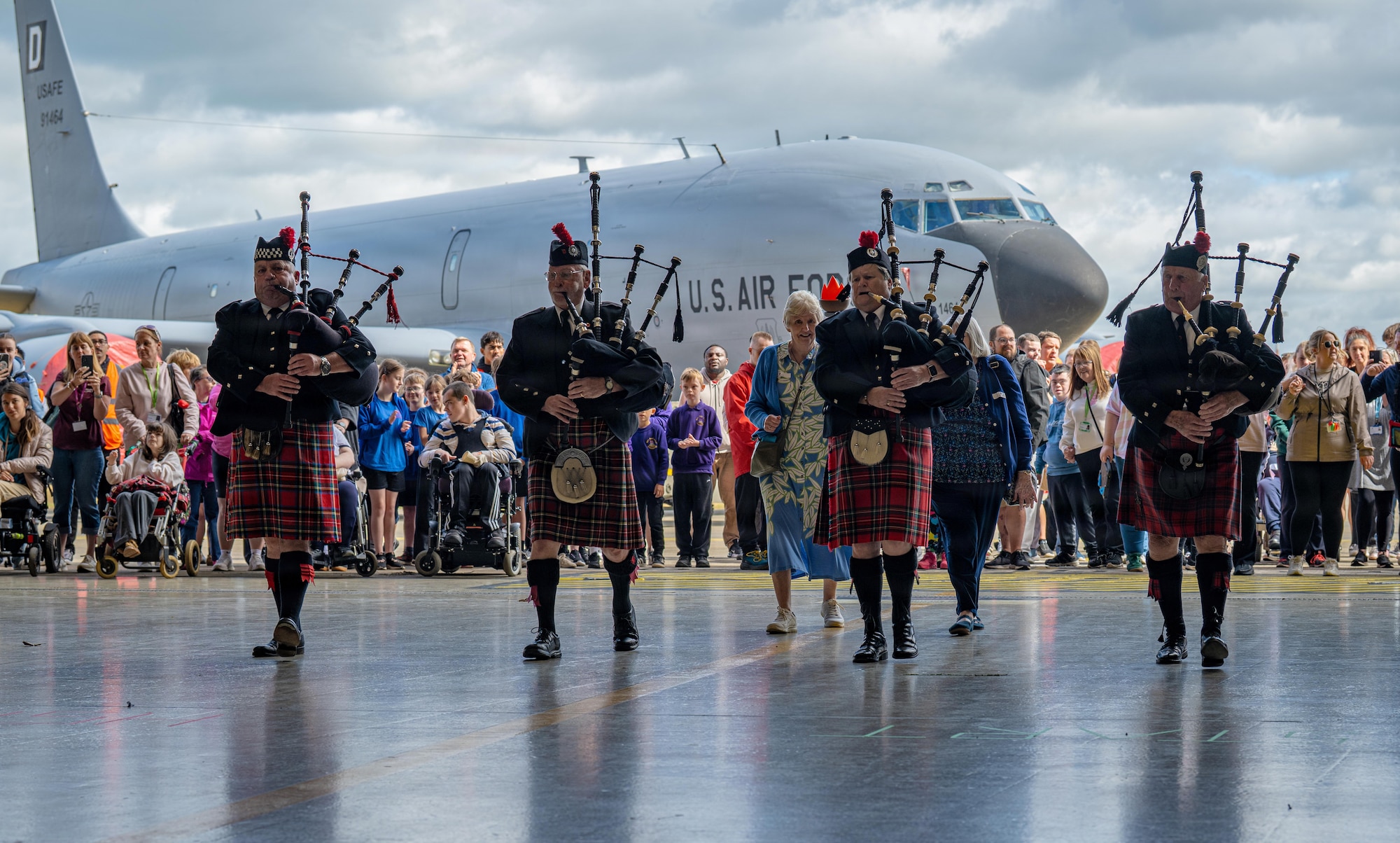 Bagpipers perform for Joan Mann Special Sports Day at RAF Mildenhall, England, June 4, 2026.