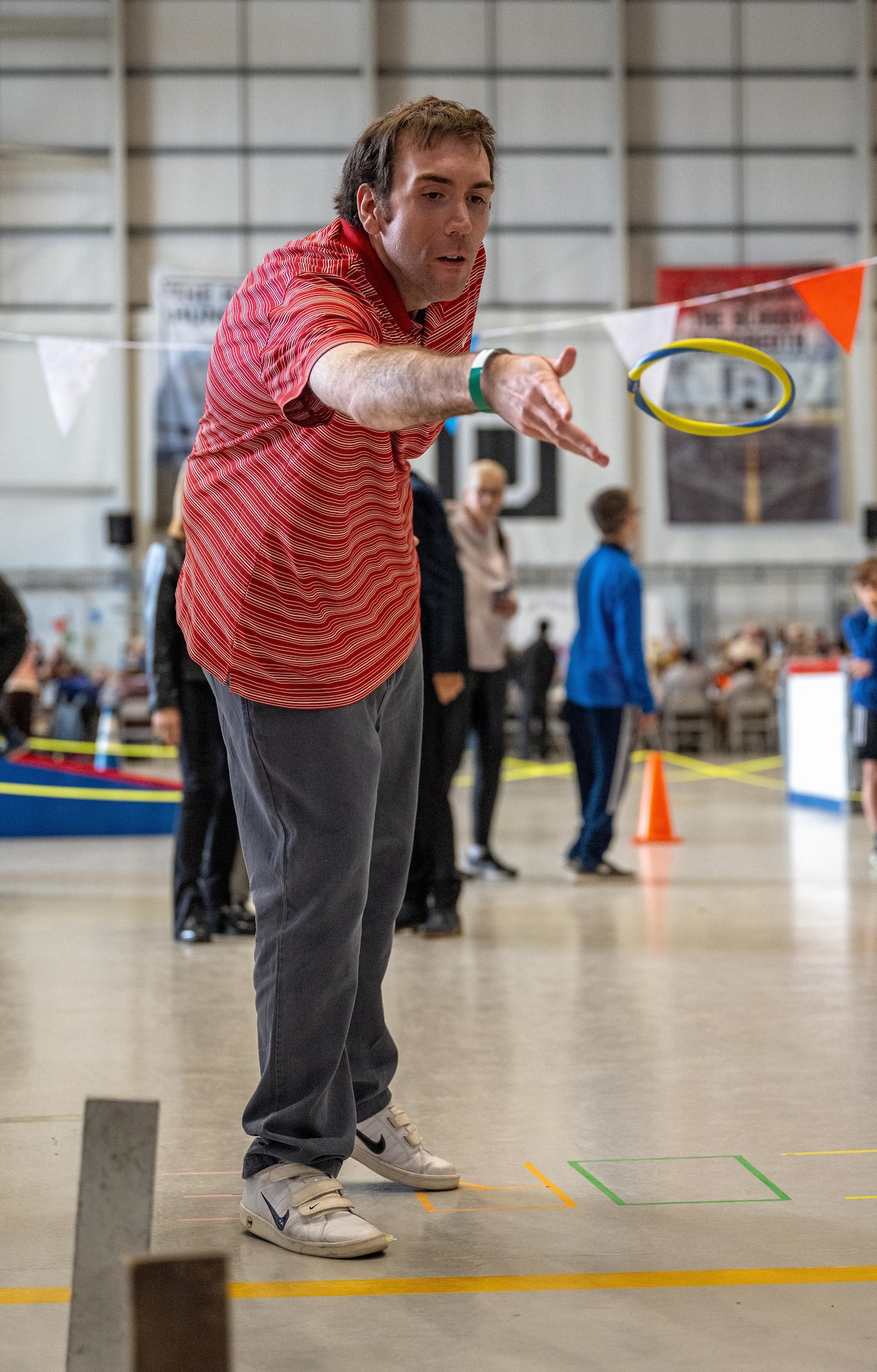 An athlete competes in a ring toss during Joan Mann Special Sports Day at RAF Mildenhall, England, June 4, 2026.