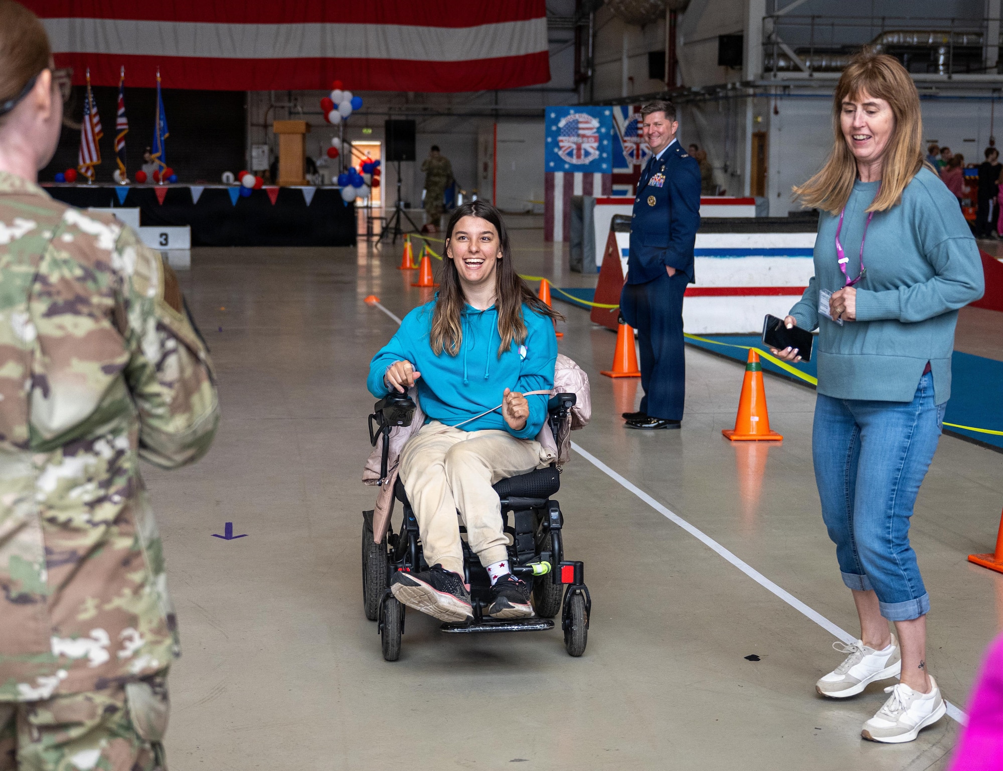 An athlete competes in a wheelchair race during Joan Mann Special Sports Day at RAF Mildenhall, England, June 4, 2026.
