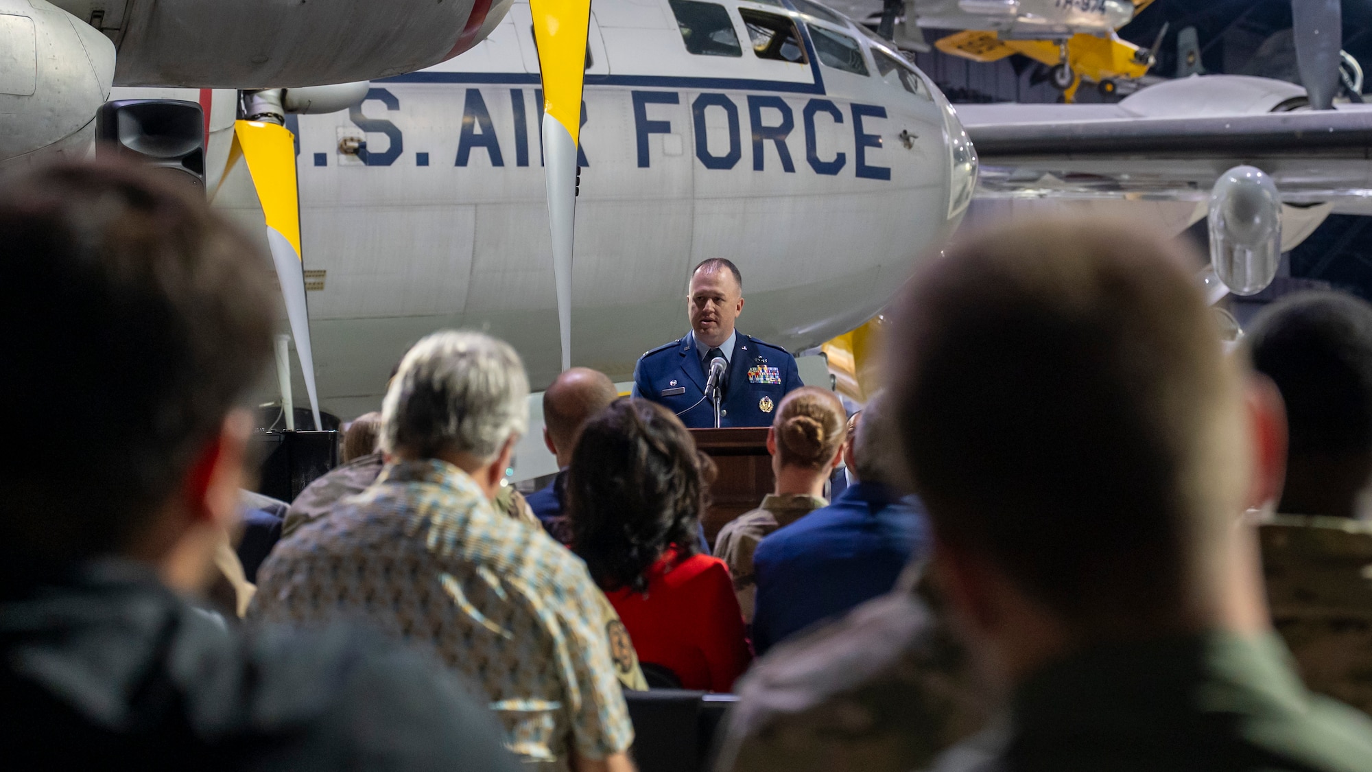 Col. John Minear provides his remarks during a change of command ceremony.