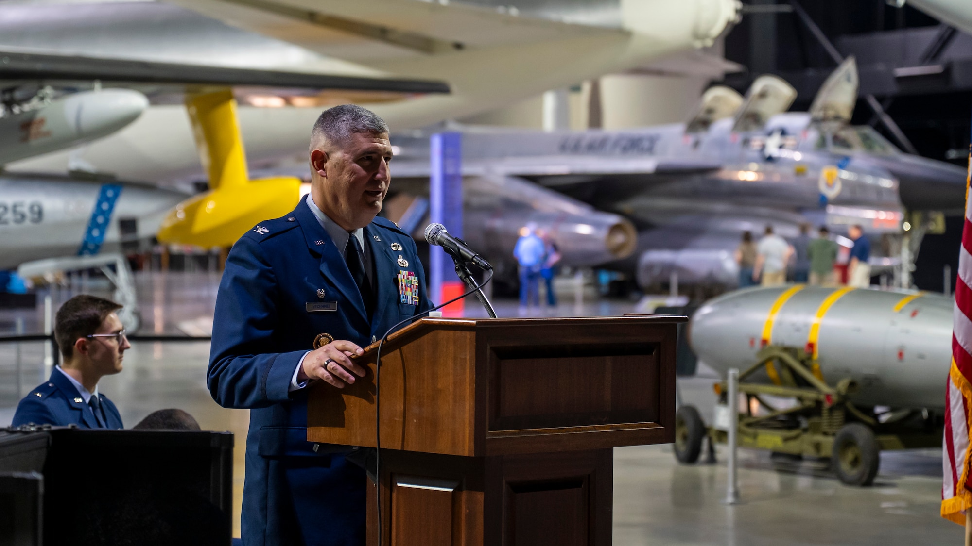 Col. Kenneth Stremmel provides opening remarks during the Networked Weapons and Modeling Intelligence Group (WM) change of command.