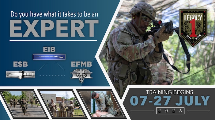 The 1st Infantry Division is hosting an Expert Infantryman, Expert Soldier, and Expert Field Medical Badge (E3B) competition, where the Division’s best are stepping up to earn one of the Army’s most prestigious badges.

Skill, grit, and precision on full display. 💪