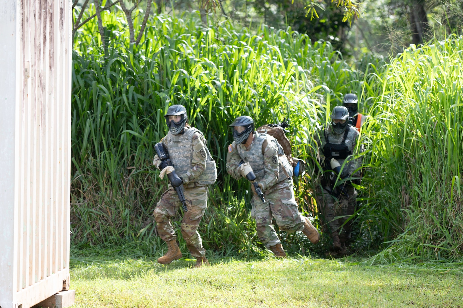 Residents of Tripler Army Medical Center’s Graduate Medical Education (GME) program
participate in the Trauma Capstone event, June 5, at Schofield Barracks, Hawaii. Designed to bridge the gap between medical training and real-world combat scenarios, the capstone provided a comprehensive and immersive experience to prepare military medical personnel for managing complex trauma cases and saving lives in combat situations. (Defense Health Agency photo by Hugh Fleming)