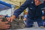 U.S. Coast Guard members and families participate in a wellness and resiliency event hosted by Coast Guard Sector San Diego in San Diego, June 11, 2026. The event provided personnel an opportunity to interact with rabbits while learning about animal-assisted wellness, stress reduction and responsible pet ownership. The event was organized with support from the Coast Guard Enlisted Association and local community volunteers, including representatives from the San Diego House Rabbit Society. (U.S. Coast Guard photo by PA3 Trinity Whalen)