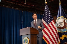 The Honorable William Mahan, performing the duties of the Assistant Secretary of the Navy for Research, Development, and Acquisition, serves as the presiding officer at Portfolio Acquisition Executive (PAE) Strategic Systems Programs (SSP) Change of Command ceremony in Washington D.C., on June 12, 2026. The event highlighted the transfer of leadership from Vice Adm. Johnny Wolfe Jr., to Vice Adm. Douglas L. Williams. Williams assumes command of PAE SSP as the 15th director in program history. (U.S. Navy photo by Adrian Pacheco)