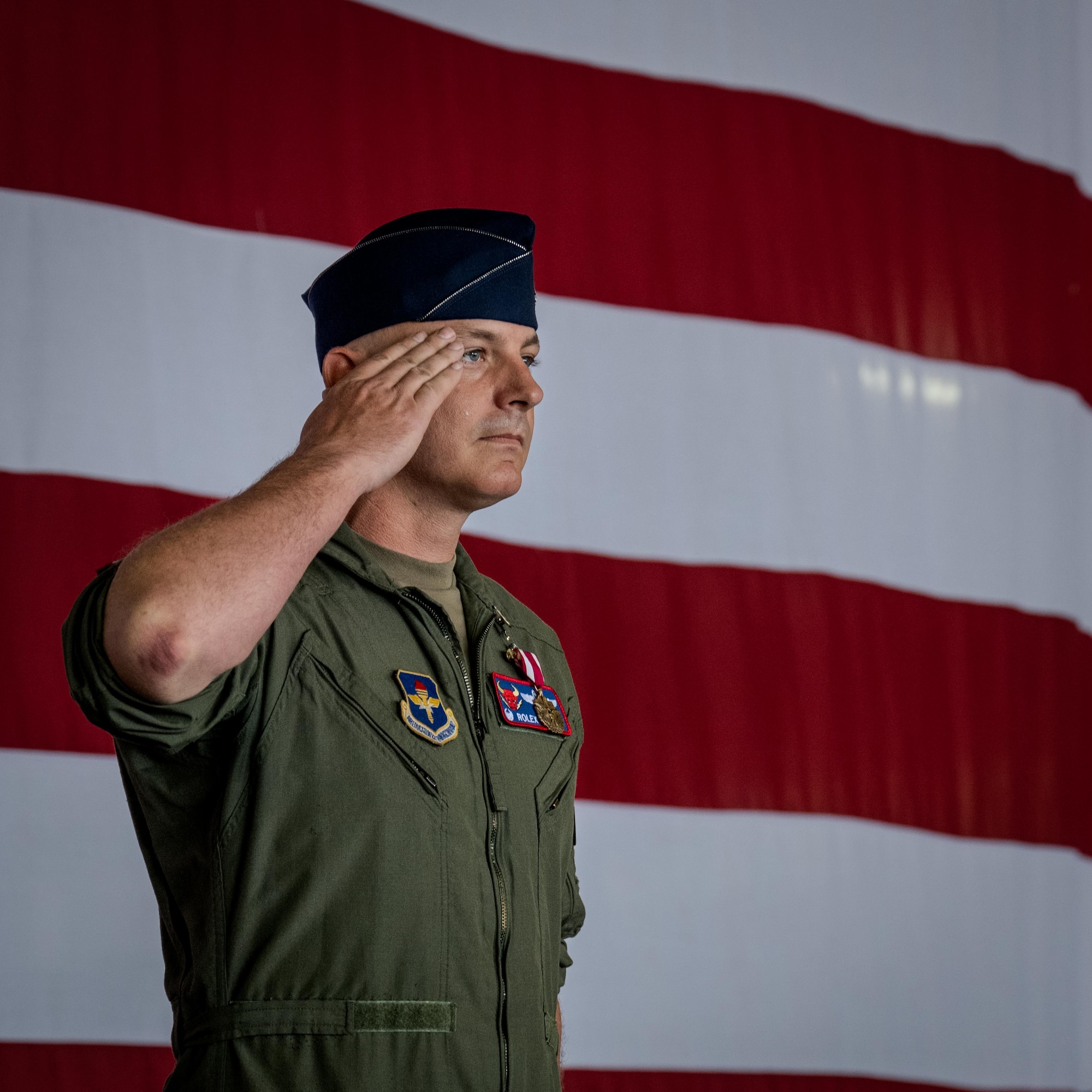 U.S. Air Force Lt. Col. Johnathan Radtke, 87th Flying Training Squadron outgoing commander, renders a final salute to his squadron during the 87th FTS change of command ceremony at Laughlin Air Force Base, Texas, June 12, 2026. Change of command ceremonies represent a formal transfer of authority and responsibility for a unit from one commanding officer to another. (U.S. Air Force photo by Airman 1st Class Harrison Sullivan)