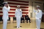 U.S. Coast Guard Capt. Joel Carse, sector commander of Sector Western Alaska and U.S. Arctic, salutes Capt. Christopher Culpepper to relieve him of duty as the sector commander at a change of command ceremony at Joint Base Elmendorf-Richardson, Alaska, June 12, 2026.