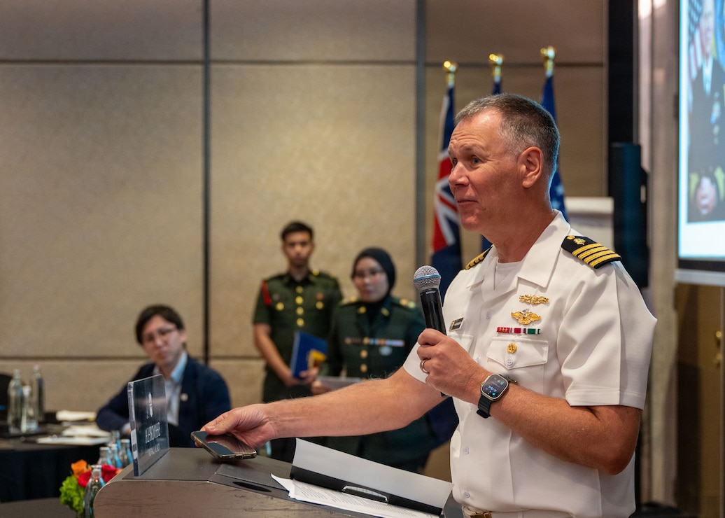 Capt. Peter Roberts, U.S. Indo-Pacific Command, Command Surgeon, delivers closing remarks at the Indo-Pacific health security alliance summit in Kuala Lumpur, Malaysia, June 8, 2026.