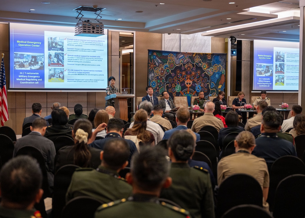 Lt. Col. Banggeol Kim, chief of preventive medicine, Republic of Korea Armed Forces Medical Command, speaks during a panel discussion on military-civilian coordination at the Indo-Pacific health security alliance summit in Kuala Lumpur, Malaysia, June 7, 2026.