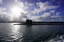 Virginia-class fast-attack submarine USS Colorado (SSN 788) returns from sea trials during a maintenance period at Joint Base Pearl Harbor-Hickam, June 6, 2026.