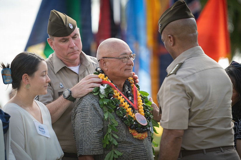 U.S. Army Gen. Ronald P. Clark, United States Army Pacific Commanding General, presents the Mana O Ke Koa (Spirit of the Warrior) award to Mr. Gil Tam, Ke’ehi Memorial Organization, Director and Treasurer, at Fort DeRussy, June 12, 2026.