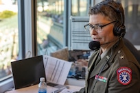 Brig. Gen. Sara Dudley, U.S. Army Recruiting Division commanding general, talks with Indianapolis Indians announcer Howard Kellman during an Indianapolis Indians baseball game at Victory Field in Indianapolis June 12, 2026. The Indians paid special tribute to the 251st birthdays of both the U.S. Army and Army Finance Corps. (U.S. Army photo by Mark R. W. Orders-Woempner)