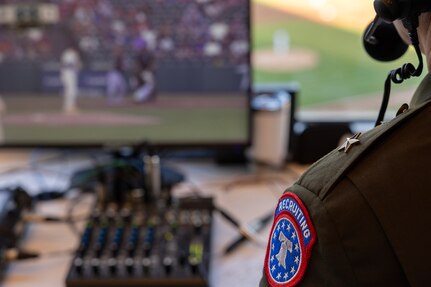 Brig. Gen. Sara Dudley, U.S. Army Recruiting Division commanding general, talks with Indianapolis Indians announcer Howard Kellman during an Indianapolis Indians baseball game at Victory Field in Indianapolis June 12, 2026. The Indians paid special tribute to the 251st birthdays of both the U.S. Army and Army Finance Corps. (U.S. Army photo by Mark R. W. Orders-Woempner)